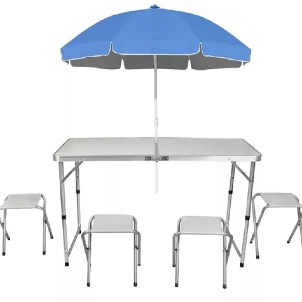 Hopfällbart campingbord med 4 pallar