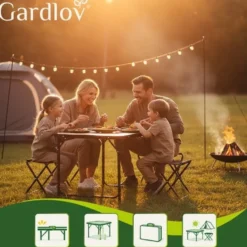 Hopfällbart campingbord med 4 stolar, justerbar höjd, svart