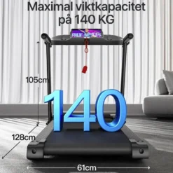 Hopfällbart löpband 14 km/h – tyst 3,0 HK-motor, pulssensor, max 136 kg