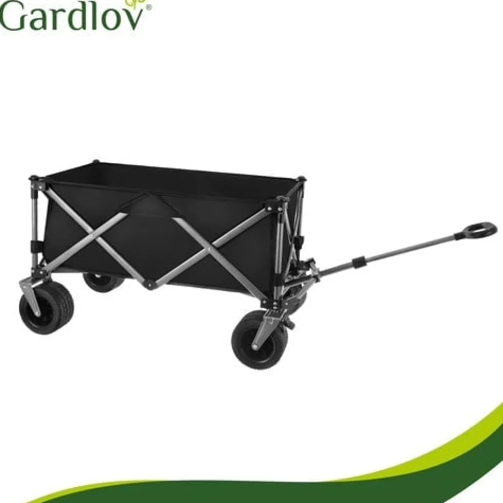 Hopfällbar transportvagn 150L 200kg off-road hjul broms svart