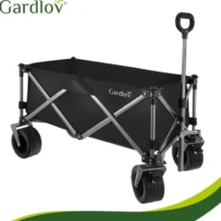 Hopfällbar transportvagn 150L 200kg off-road hjul broms svart