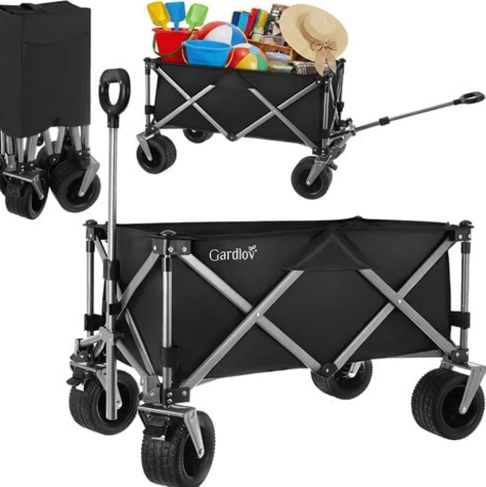 Hopfällbar transportvagn 150L 200kg off-road hjul broms svart