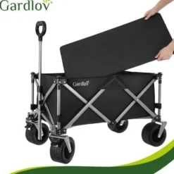 Hopfällbar transportvagn 150L 200kg off-road hjul broms svart