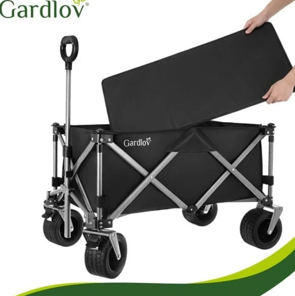 Hopfällbar transportvagn 150L 200kg off-road hjul broms svart
