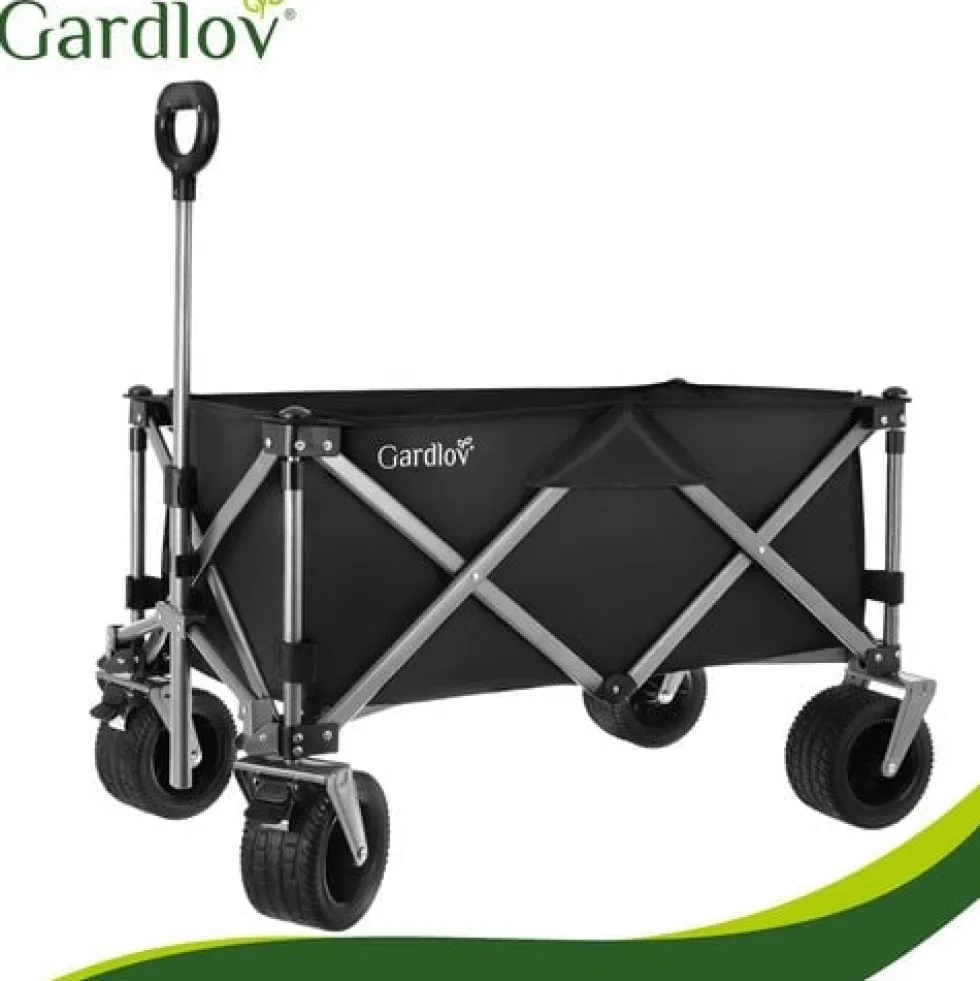 Hopfällbar transportvagn 150L 200kg off-road hjul broms svart