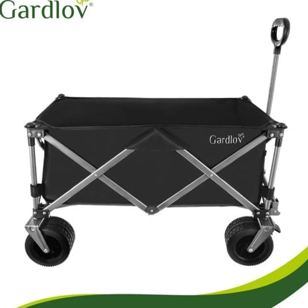 Hopfällbar transportvagn 150L 200kg off-road hjul broms svart