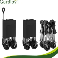 Hopfällbar transportvagn 150L 200kg off-road hjul broms svart