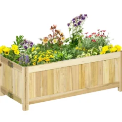 Hopfällbar upphöjd trädgårdsbädd i massivt trä, väderbeständig, 70x30x25 cm, naturfärgad