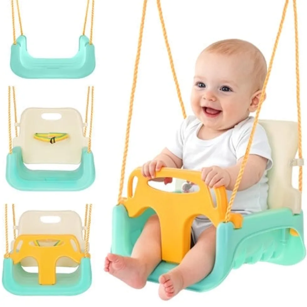 3-i-1 barn gunga med justerbara rep 120-150 cm, 30 kg, turkos/creme