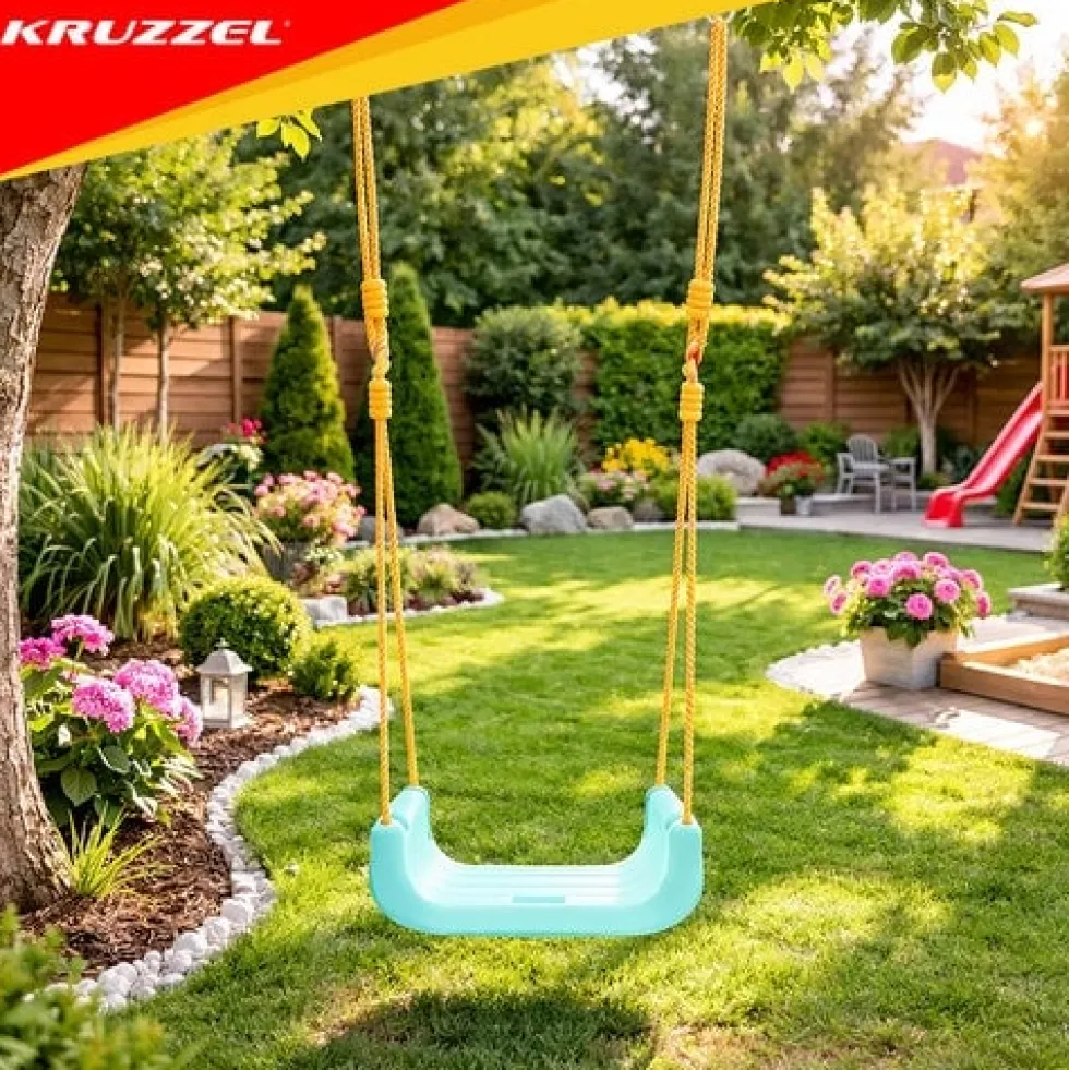 3-i-1 barn gunga med justerbara rep 120-150 cm, 30 kg, turkos/creme