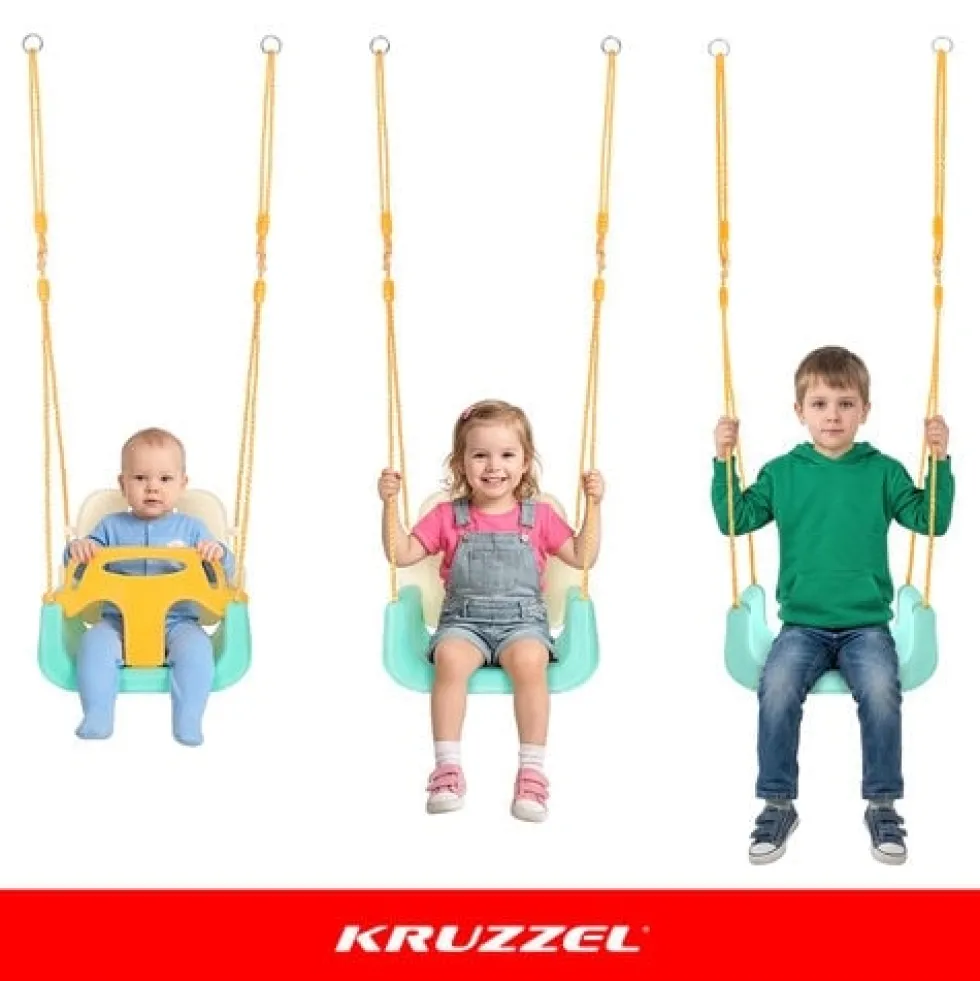 3-i-1 barn gunga med justerbara rep 120-150 cm, 30 kg, turkos/creme