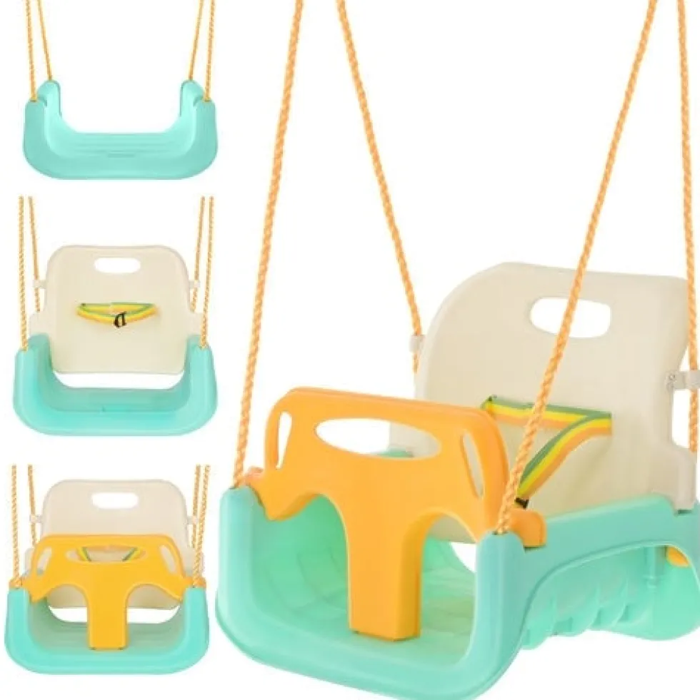 3-i-1 barn gunga med justerbara rep 120-150 cm, 30 kg, turkos/creme