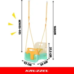 3-i-1 barn gunga med justerbara rep 120-150 cm, 30 kg, turkos/creme