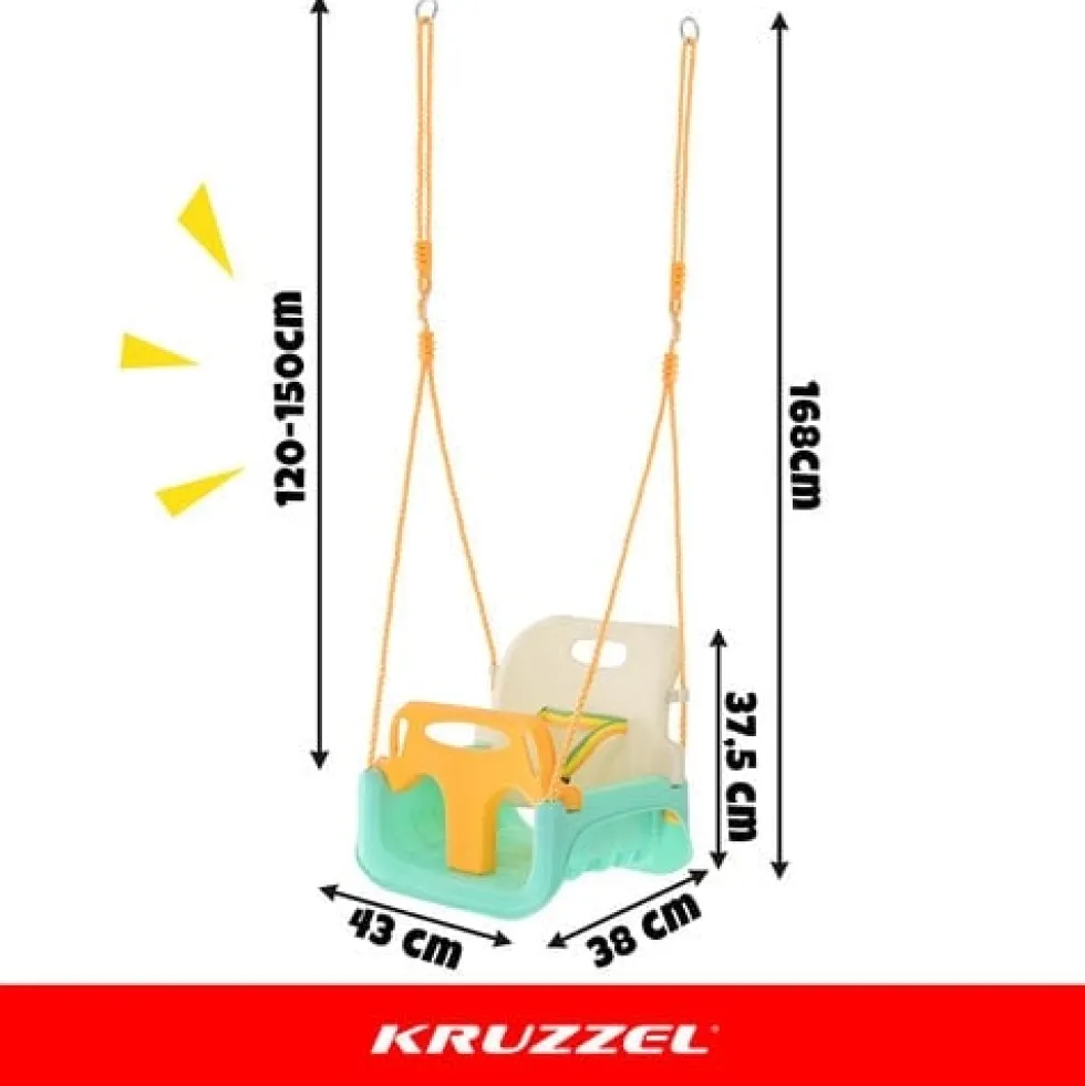 3-i-1 barn gunga med justerbara rep 120-150 cm, 30 kg, turkos/creme