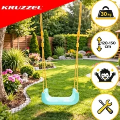 3-i-1 barn gunga med justerbara rep 120-150 cm, 30 kg, turkos/creme