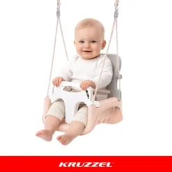 3-i-1 barnsväng med ryggstöd, räcke och bälte 30 kg grå/beige