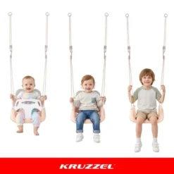 3-i-1 barnsväng med ryggstöd, räcke och bälte 30 kg grå/beige