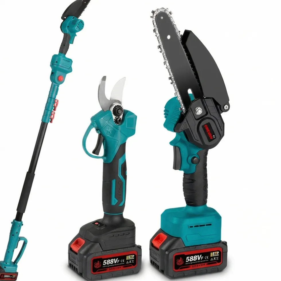 4-i-1 Batteridriven 3500W Borstlös Beskärningssax & Mini Motorsåg med Förlängningsskaft 2m – 6” Kedjesåg, 2 Batterier