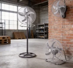 3-i-1 industrifläkt i metall 65W - Golv-, bords- och väggfläkt i ett - 3 hastigheter och kraftig luftcirkulation - För hem, garage och lager