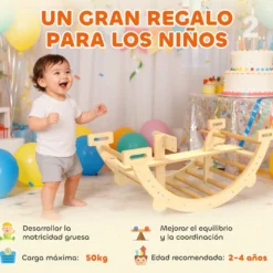 2-i-1 klätterbåge och gunghäst i trä, Montessoriklätterställning för barn 2-4 år, naturlig