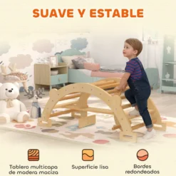 2-i-1 klätterbåge och gunghäst i trä, Montessoriklätterställning för barn 2-4 år, naturlig