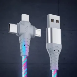 3-i-1 laddningskabel med LED / För iPhone, Samsung och Huawei