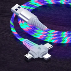 3-i-1 laddningskabel med LED / För iPhone, Samsung och Huawei