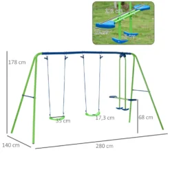 3-i-1 metallgunga för barn, höjdjusterbar, 180 kg, för 3+ år, grön