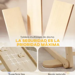 6 i 1 Montessori klättertriangel med plattform och ringar, klätterställning i trä med naturlig rutschkana