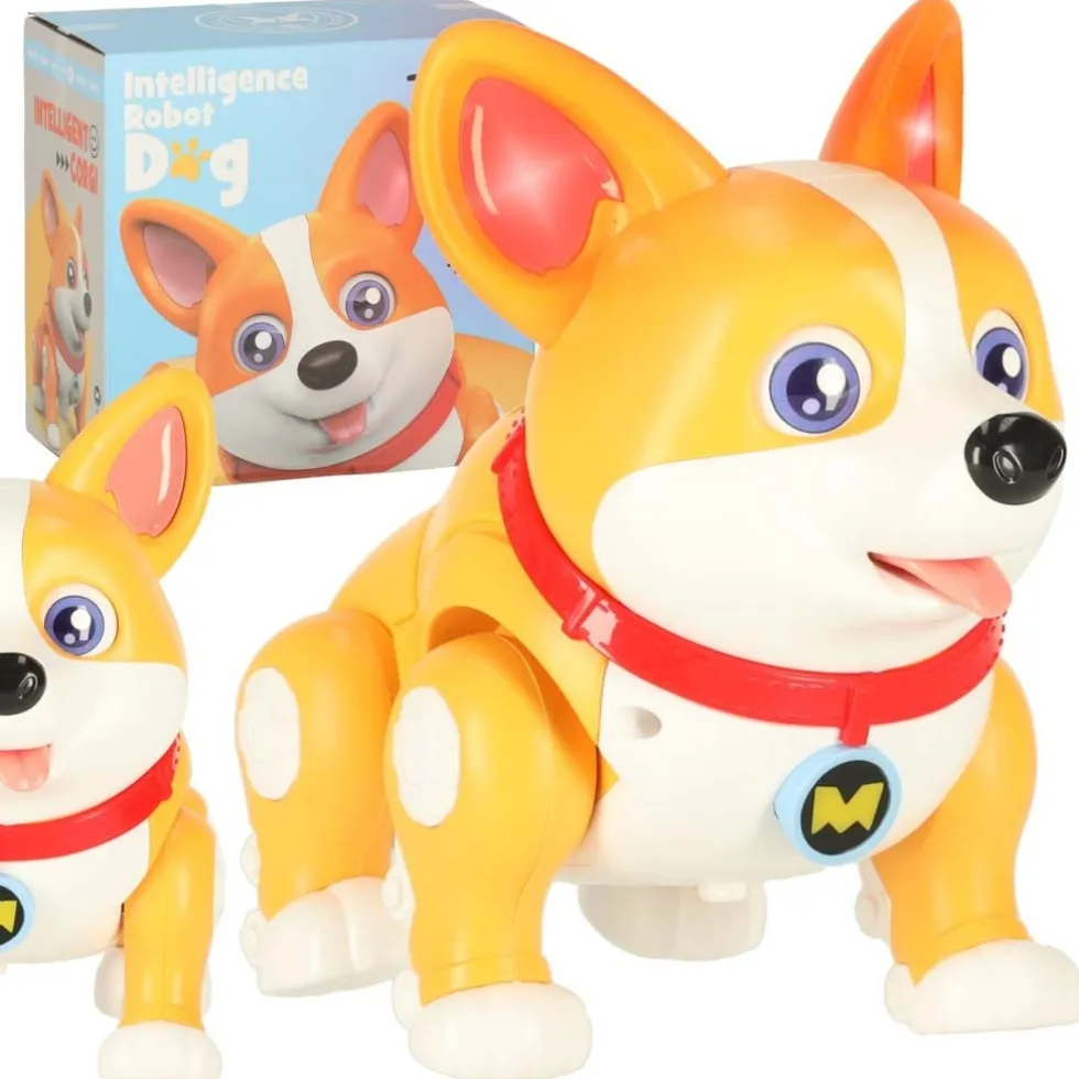 Interaktiv leksakshund Corgi som går med ljus och musik 3+ 20 cm