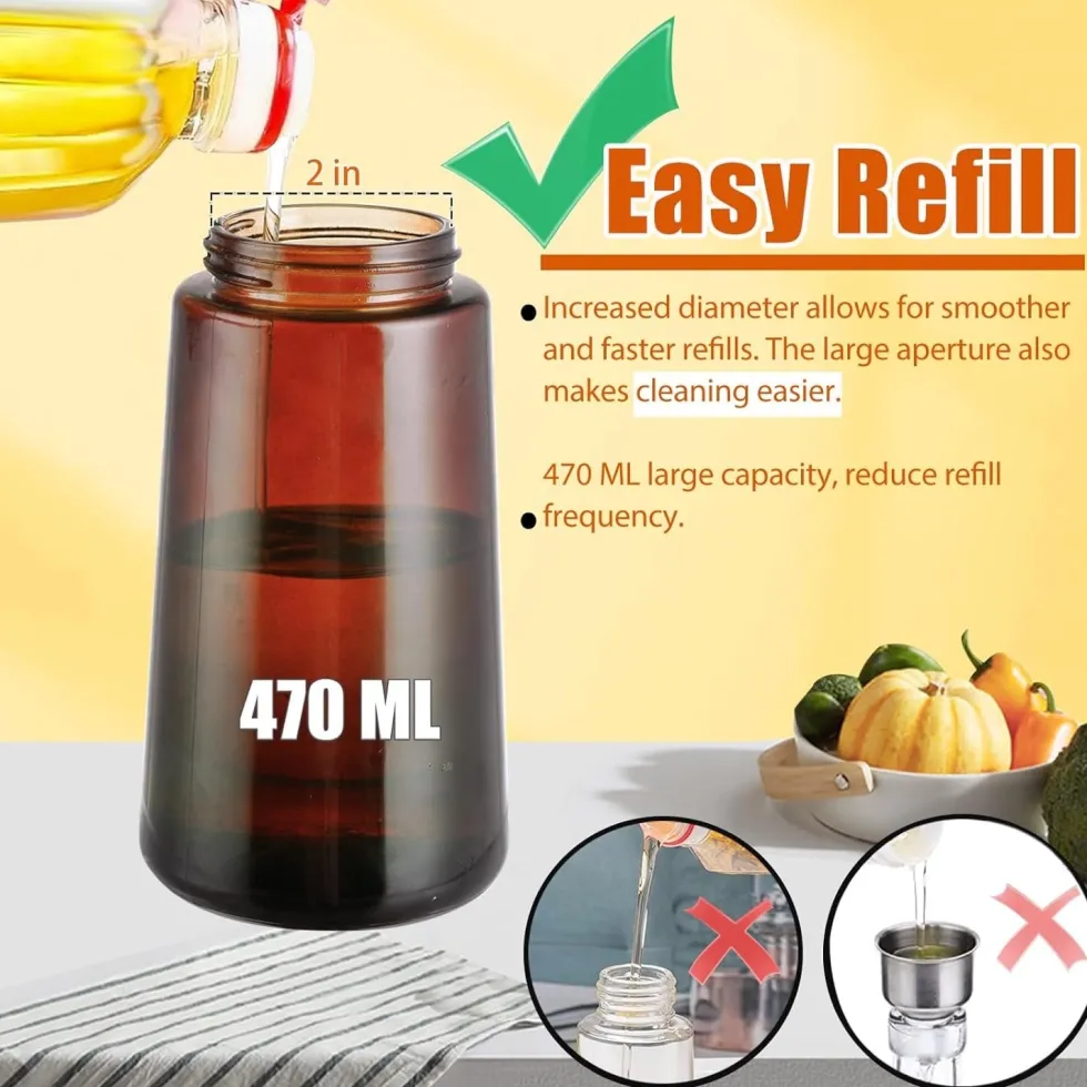 2-i-1 Oljespray & Dispenser – Mörk Glasflaska för Matlagning & Grillning