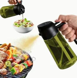 2-i-1 Oljespray & Dispenser – Mörk Glasflaska för Matlagning & Grillning