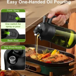 2-i-1 Oljespray & Dispenser – Mörk Glasflaska för Matlagning & Grillning