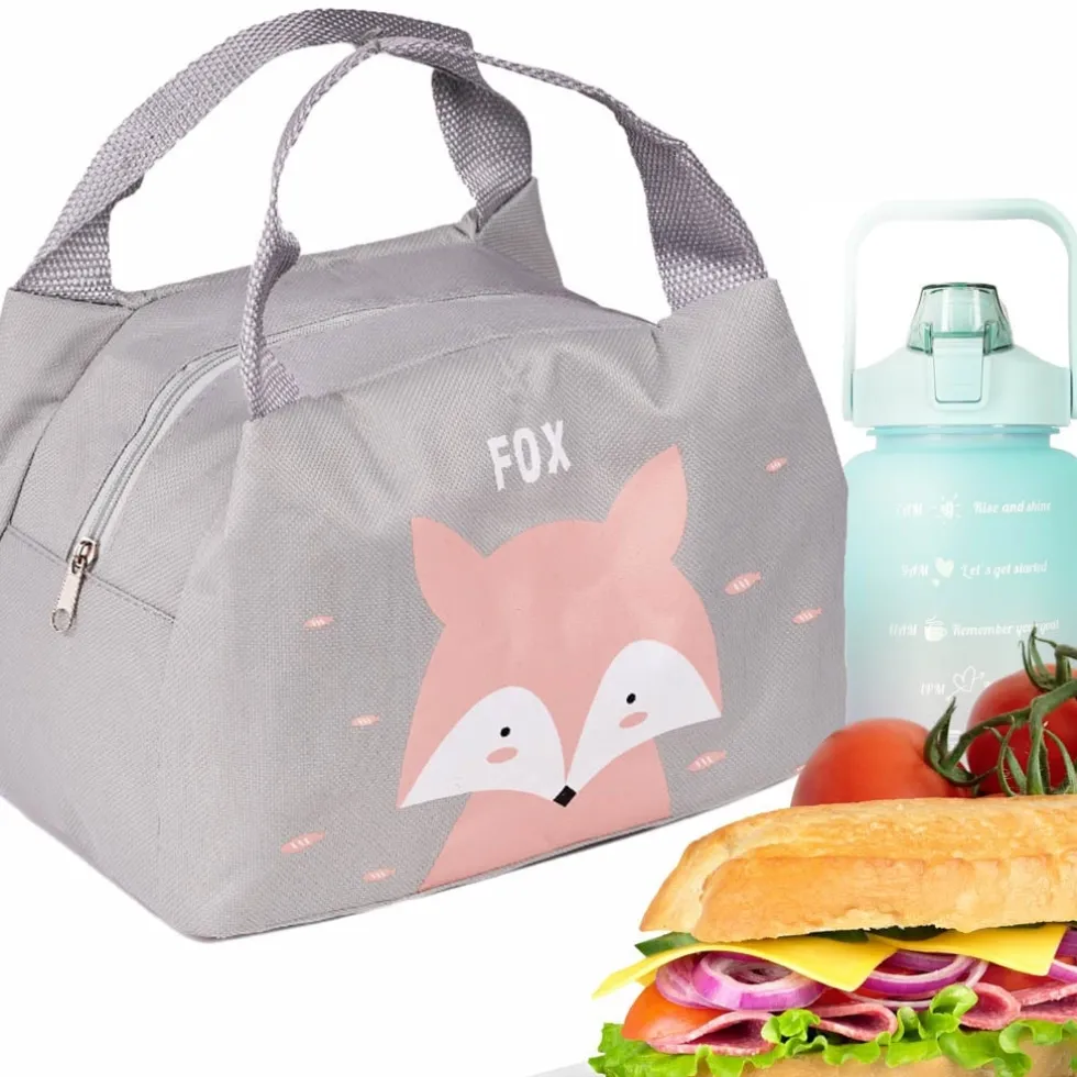 Isolerad lunchväska för snacks i polyester, rävmotiv 21,5x14,5x15,5 cm