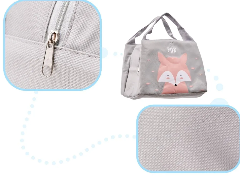 Isolerad lunchväska för snacks i polyester, rävmotiv 21,5x14,5x15,5 cm