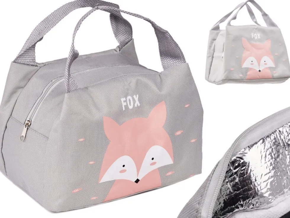 Isolerad lunchväska för snacks i polyester, rävmotiv 21,5x14,5x15,5 cm