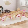 8-i-1 träklättertriangel Montessori klätterställning krontema med båge och ramp rosa