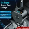 3-i-1 Upprullningsbar Billaddare 75W USB-C & USB-A Snabbladdning med LED Voltmeter, 12-24V