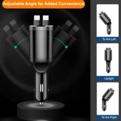 5-i-1 USB-C 100W Snabbladdare för Bil - Billaddare med Utdragbara Kablar