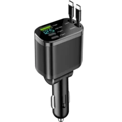 5-i-1 USB-C 100W Snabbladdare för Bil - Billaddare med Utdragbara Kablar
