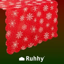 Julbordslöpare röd med vita snöflingor 220x35 cm polyester