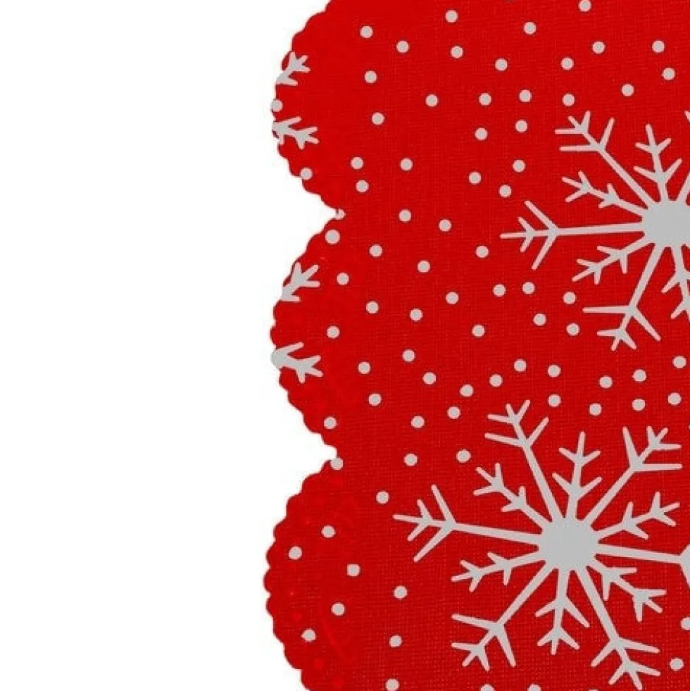 Julbordslöpare röd med vita snöflingor 220x35 cm polyester