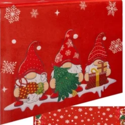 Julbordslöpare röd polyester 180x40 cm med tomtar och snöflingor