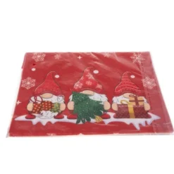 Julbordslöpare röd polyester 180x40 cm med tomtar och snöflingor