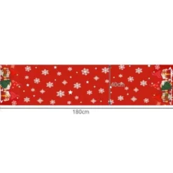 Julbordslöpare röd polyester 180x40 cm med tomtar och snöflingor