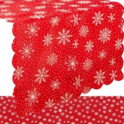 Julbordslöpare röd/vit snöflingor polyester 150x35 cm