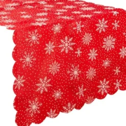 Julbordslöpare röd/vit snöflingor polyester 150x35 cm