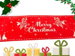 Julbordslöpare röd 205x35 cm med renmotiv och Merry Christmas