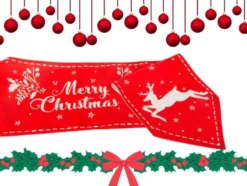 Julbordslöpare röd 205x35 cm med renmotiv och Merry Christmas