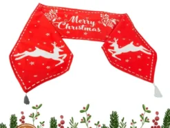 Julbordslöpare röd 205x35 cm med renmotiv och Merry Christmas